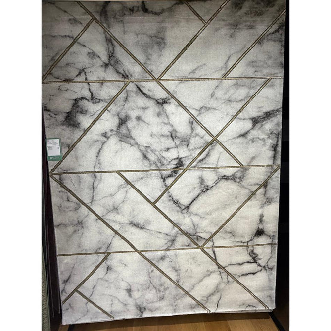 Craft 23299 Modern Geometric Marbled Soft Textured Grey/Ivory/Gold Rug