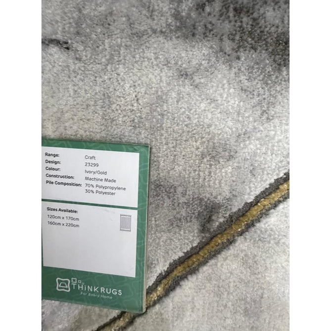 Craft 23299 Modern Geometric Marbled Soft Textured Grey/Ivory/Gold Rug