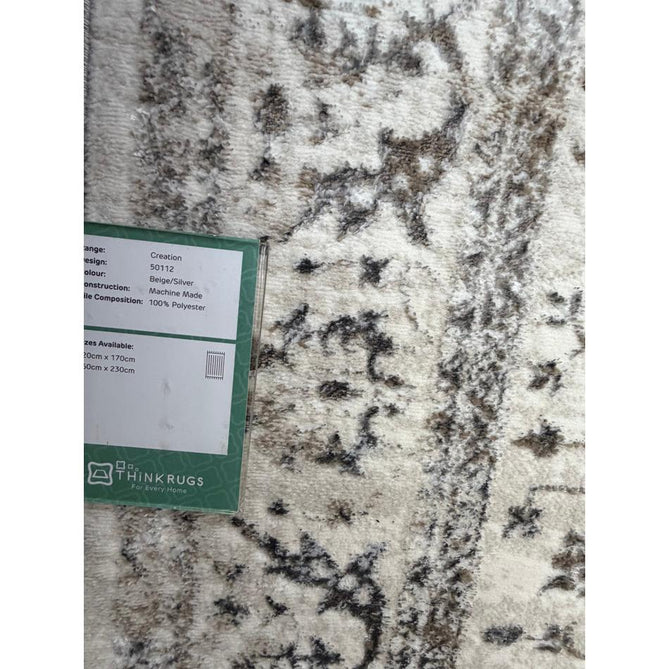 Creation 50112 Traditional Floral Medallion Border Metallic Shimmer Soft Textured Low Profile Short-Pile Beige/Ivory/Warm Taupe/Silver Rug