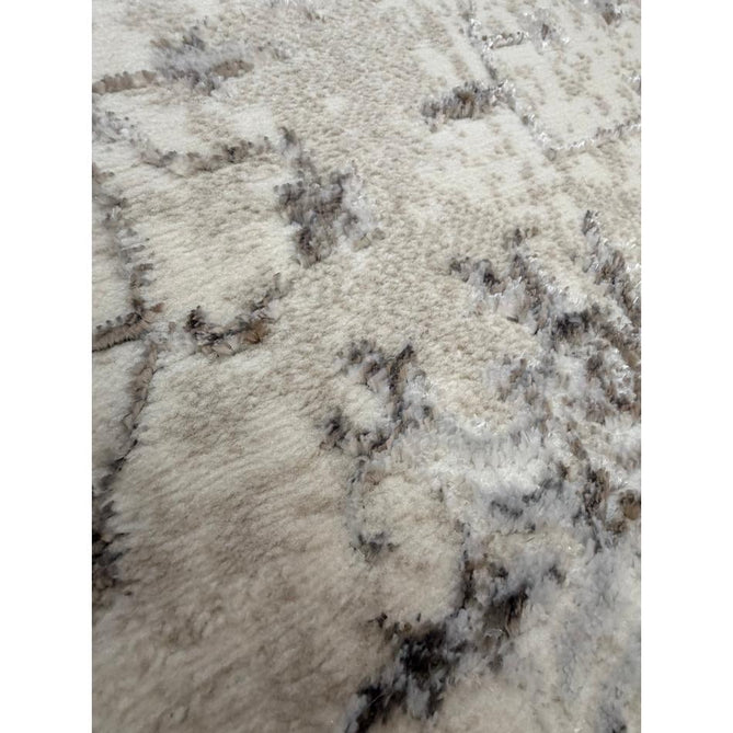 Creation 50112 Traditional Floral Medallion Border Metallic Shimmer Soft Textured Low Profile Short-Pile Beige/Ivory/Warm Taupe/Silver Rug