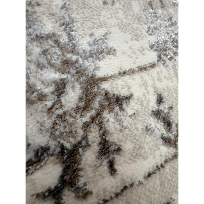 Creation 50112 Traditional Floral Medallion Border Metallic Shimmer Soft Textured Low Profile Short-Pile Beige/Ivory/Warm Taupe/Silver Rug