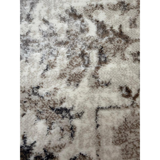Creation 50112 Traditional Floral Medallion Border Metallic Shimmer Soft Textured Low Profile Short-Pile Beige/Ivory/Warm Taupe/Silver Rug