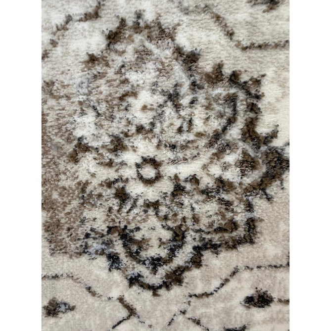 Creation 50112 Traditional Floral Medallion Border Metallic Shimmer Soft Textured Low Profile Short-Pile Beige/Ivory/Warm Taupe/Silver Rug