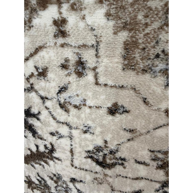 Creation 50112 Traditional Floral Medallion Border Metallic Shimmer Soft Textured Low Profile Short-Pile Beige/Ivory/Warm Taupe/Silver Rug