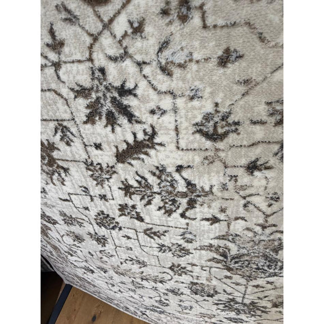 Creation 50112 Traditional Floral Medallion Border Metallic Shimmer Soft Textured Low Profile Short-Pile Beige/Ivory/Warm Taupe/Silver Rug