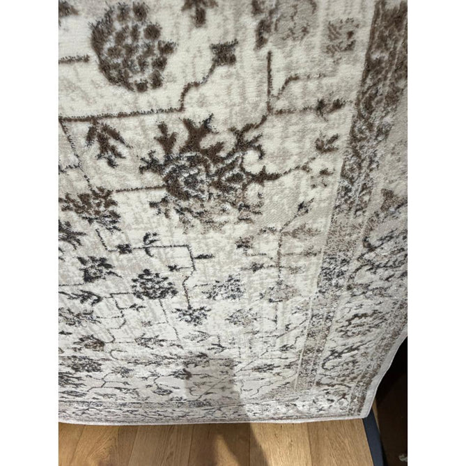 Creation 50112 Traditional Floral Medallion Border Metallic Shimmer Soft Textured Low Profile Short-Pile Beige/Ivory/Warm Taupe/Silver Rug