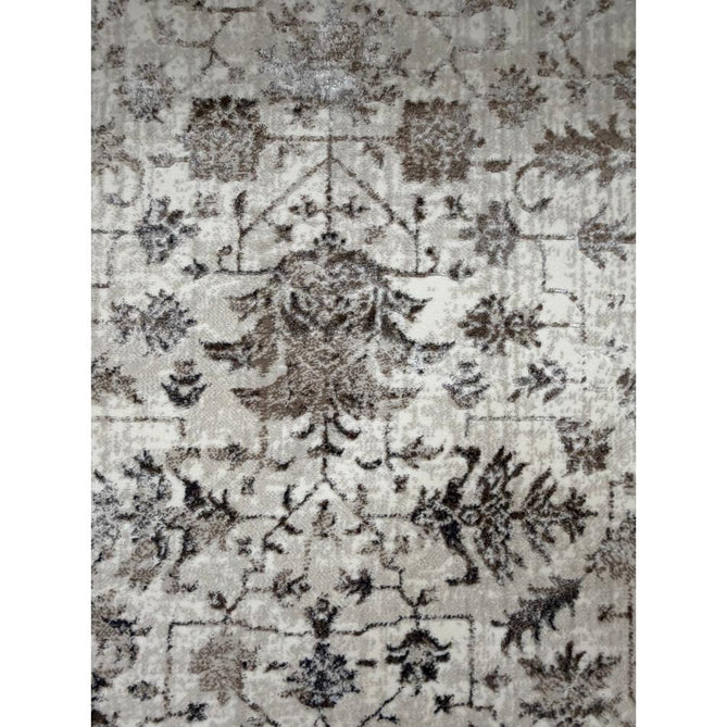Creation 50112 Traditional Floral Medallion Border Metallic Shimmer Soft Textured Low Profile Short-Pile Beige/Ivory/Warm Taupe/Silver Rug