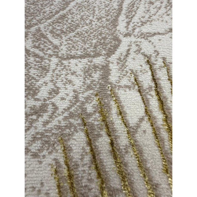 Creation 50051 Modern Botanical Ventation Distressed Metallic Shimmer Soft Textured Low Profile Short-Pile Beige/Gold Rug