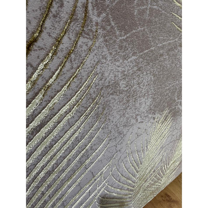 Creation 50051 Modern Botanical Ventation Distressed Metallic Shimmer Soft Textured Low Profile Short-Pile Beige/Gold Rug