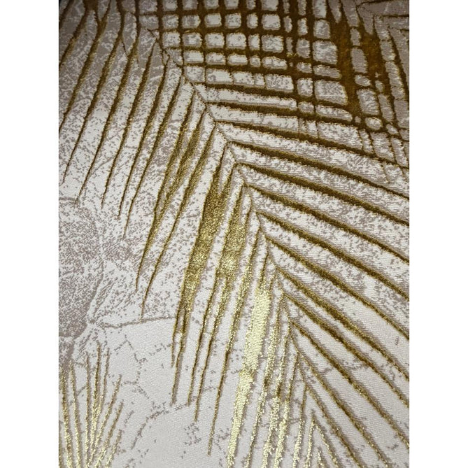 Creation 50051 Modern Botanical Ventation Distressed Metallic Shimmer Soft Textured Low Profile Short-Pile Beige/Gold Rug