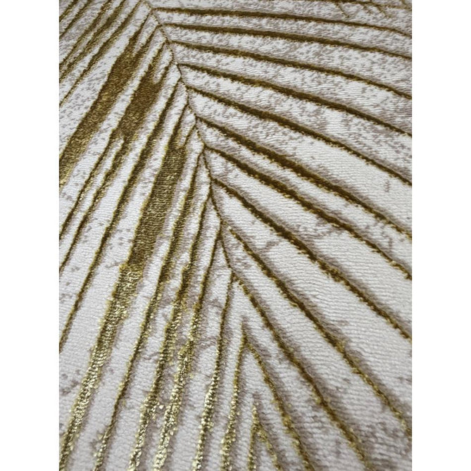 Creation 50051 Modern Botanical Ventation Distressed Metallic Shimmer Soft Textured Low Profile Short-Pile Beige/Gold Rug