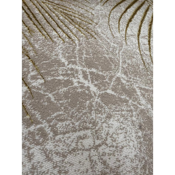 Creation 50051 Modern Botanical Ventation Distressed Metallic Shimmer Soft Textured Low Profile Short-Pile Beige/Gold Rug