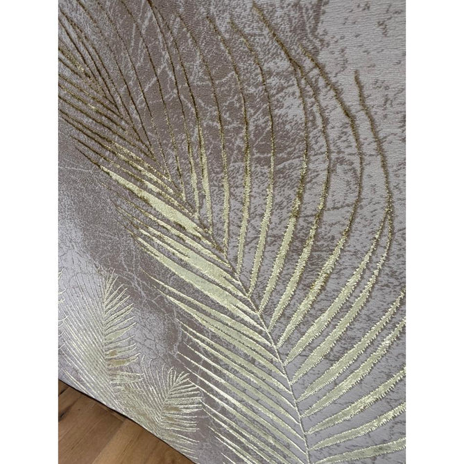 Creation 50051 Modern Botanical Ventation Distressed Metallic Shimmer Soft Textured Low Profile Short-Pile Beige/Gold Rug
