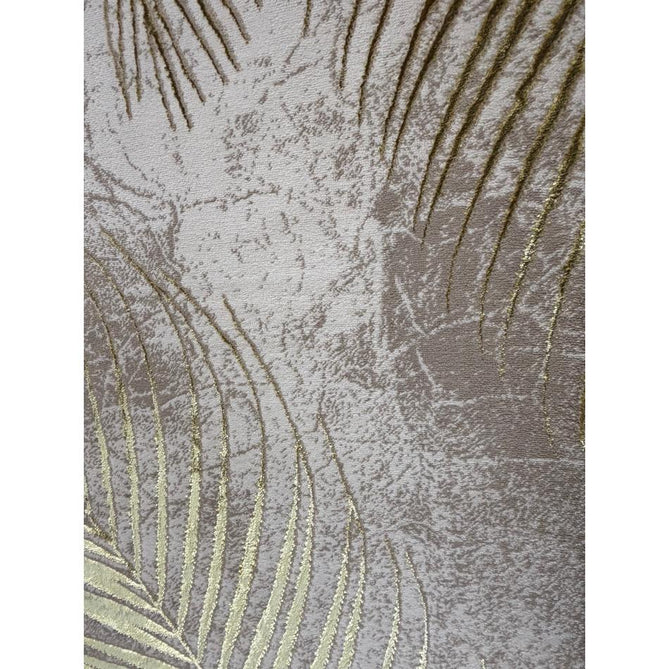 Creation 50051 Modern Botanical Ventation Distressed Metallic Shimmer Soft Textured Low Profile Short-Pile Beige/Gold Rug