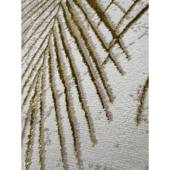 Creation 50051 Modern Botanical Ventation Distressed Metallic Shimmer Soft Textured Low Profile Short-Pile Beige/Gold Rug