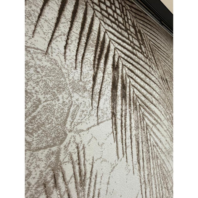 Creation 50051 Modern Botanical Ventation Distressed Metallic Shimmer Soft Textured Low Profile Short-Pile Beige/Bronze Rug