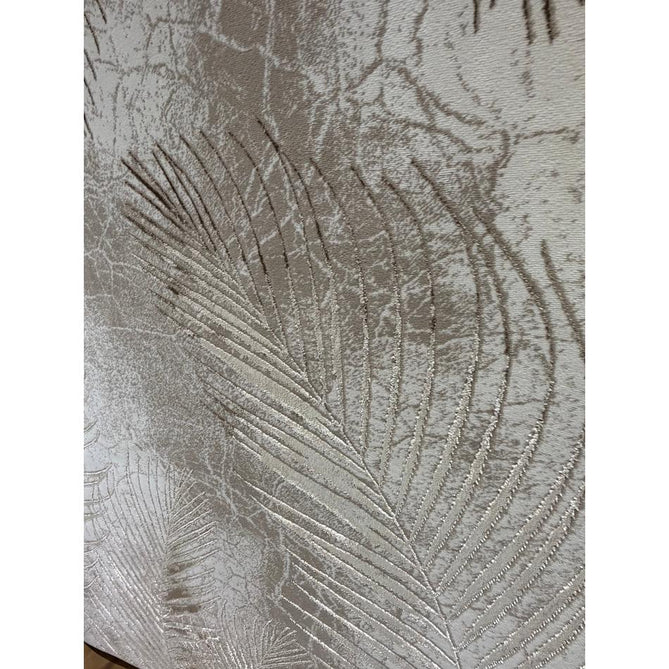 Creation 50051 Modern Botanical Ventation Distressed Metallic Shimmer Soft Textured Low Profile Short-Pile Beige/Bronze Rug