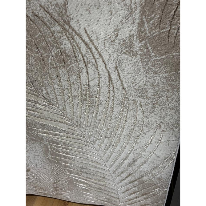 Creation 50051 Modern Botanical Ventation Distressed Metallic Shimmer Soft Textured Low Profile Short-Pile Beige/Bronze Rug