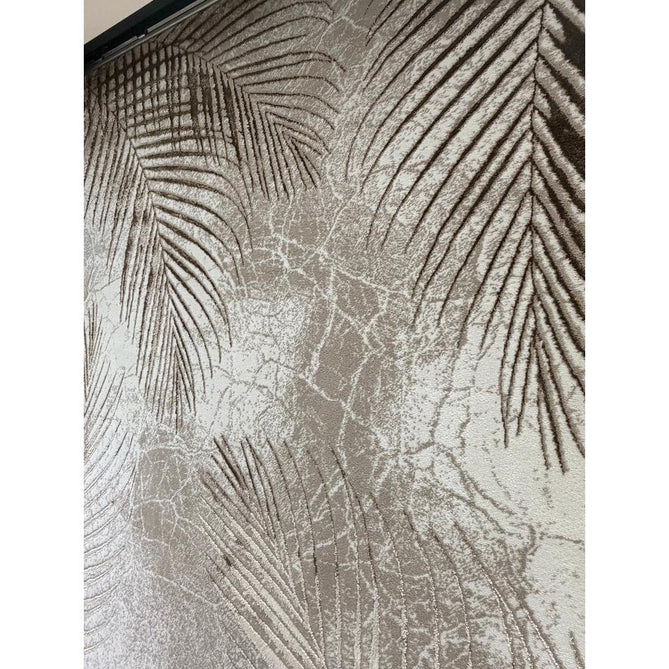 Creation 50051 Modern Botanical Ventation Distressed Metallic Shimmer Soft Textured Low Profile Short-Pile Beige/Bronze Rug