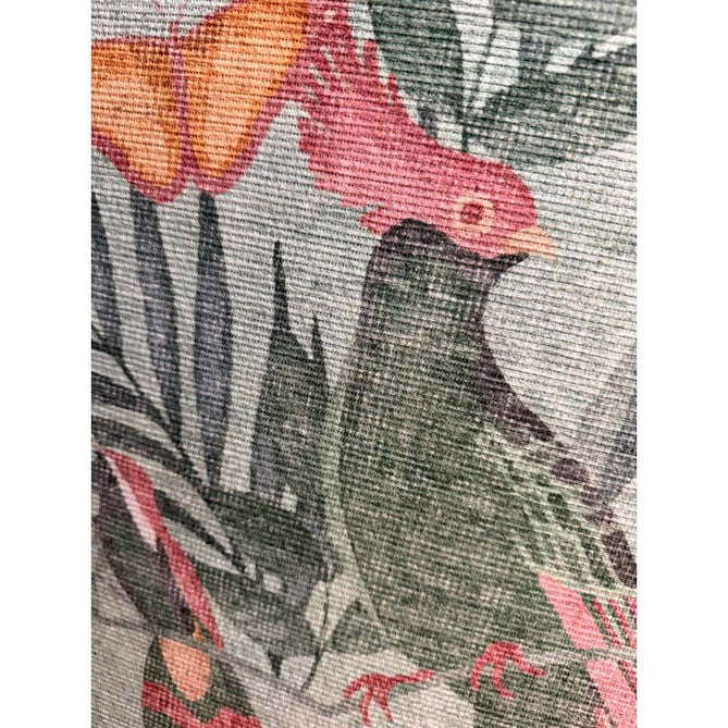 Washable Catherine Lansfield Amaya Tropical Birds Lightweight Printed Polyester Flatweave Aqua Green/Coral Pink/Peach Rug