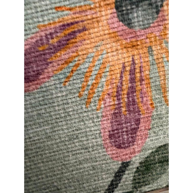 Washable Catherine Lansfield Amaya Tropical Birds Lightweight Printed Polyester Flatweave Aqua Green/Coral Pink/Peach Rug
