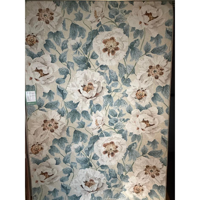 Washable Harlequin Florent Sailcloth Modern Floral Botanical Textured Lightweight Printed Recycled Polyester Flatweave Sailcloth Blue/Ivory/Sky/Warm Ochre Rug