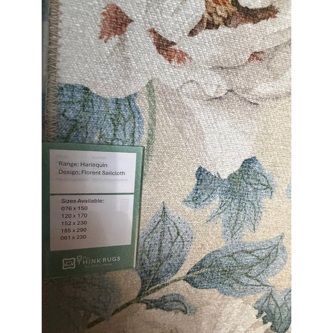 Washable Harlequin Florent Sailcloth Modern Floral Botanical Textured Lightweight Printed Recycled Polyester Flatweave Sailcloth Blue/Ivory/Sky/Warm Ochre Rug