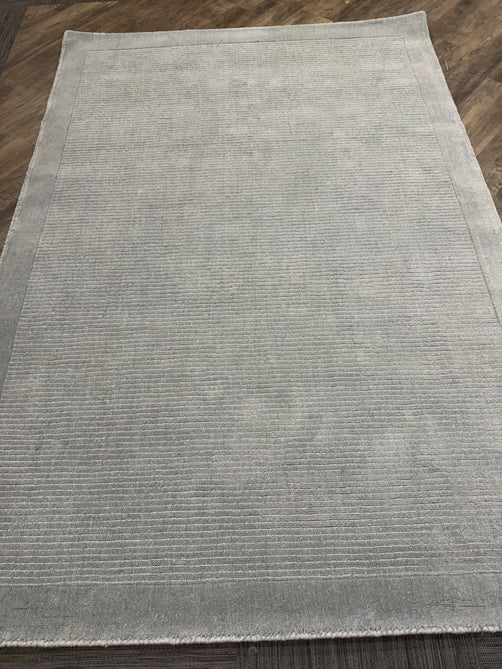 York Modern Plain Textured Subtle Ribbed Stripe Contrast Smooth Border Hand-Woven Wool Duck Egg Rug