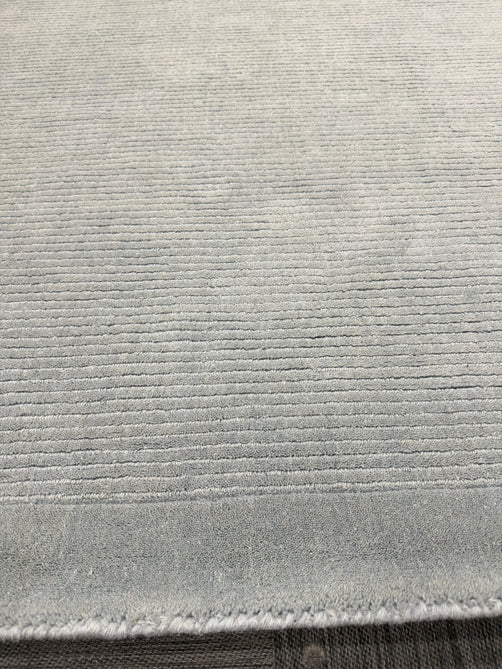 York Modern Plain Textured Subtle Ribbed Stripe Contrast Smooth Border Hand-Woven Wool Duck Egg Rug