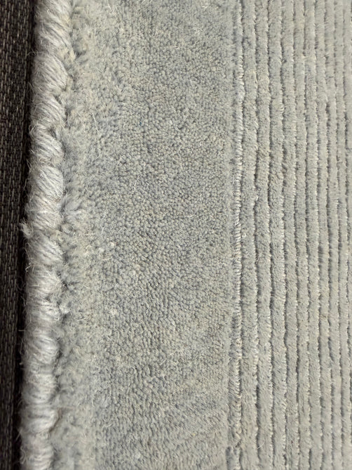 York Modern Plain Textured Subtle Ribbed Stripe Contrast Smooth Border Hand-Woven Wool Duck Egg Rug