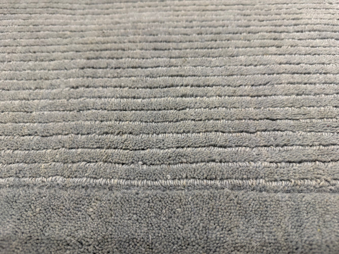 York Modern Plain Textured Subtle Ribbed Stripe Contrast Smooth Border Hand-Woven Wool Duck Egg Rug