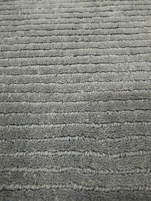 York Modern Plain Textured Subtle Ribbed Stripe Contrast Smooth Border Hand-Woven Wool Duck Egg Rug