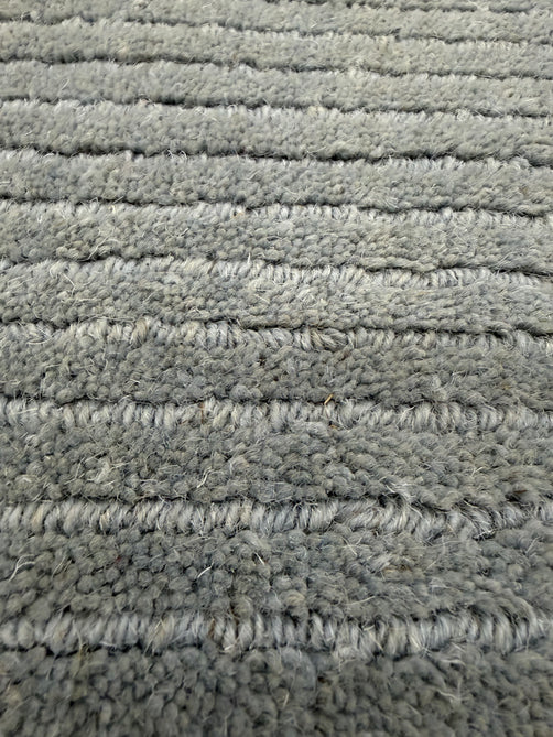 York Modern Plain Textured Subtle Ribbed Stripe Contrast Smooth Border Hand-Woven Wool Duck Egg Rug