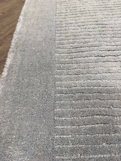 York Modern Plain Textured Subtle Ribbed Stripe Contrast Smooth Border Hand-Woven Wool Duck Egg Rug