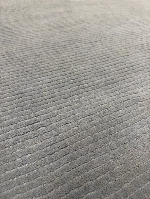 York Modern Plain Textured Subtle Ribbed Stripe Contrast Smooth Border Hand-Woven Wool Duck Egg Rug