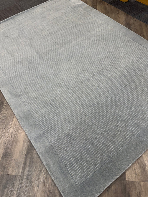 York Modern Plain Textured Subtle Ribbed Stripe Contrast Smooth Border Hand-Woven Wool Duck Egg Rug
