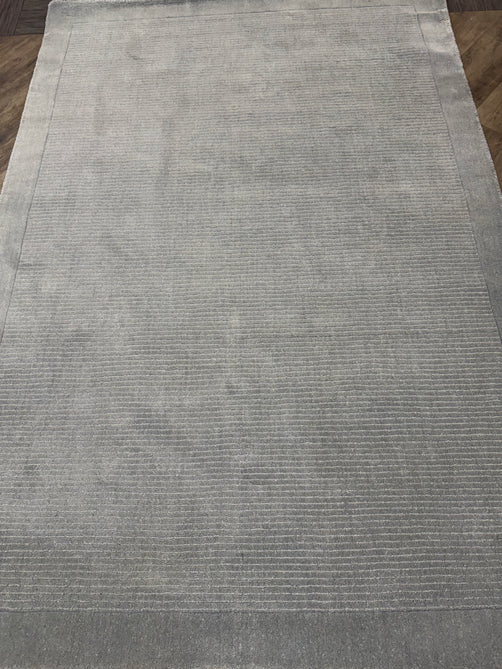 York Modern Plain Textured Subtle Ribbed Stripe Contrast Smooth Border Hand-Woven Wool Duck Egg Rug