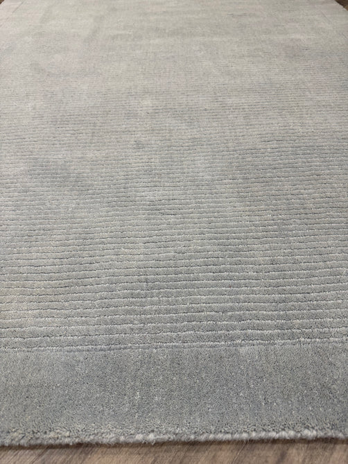 York Modern Plain Textured Subtle Ribbed Stripe Contrast Smooth Border Hand-Woven Wool Duck Egg Rug