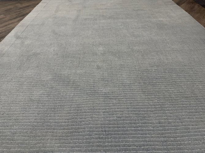 York Modern Plain Textured Subtle Ribbed Stripe Contrast Smooth Border Hand-Woven Wool Duck Egg Rug