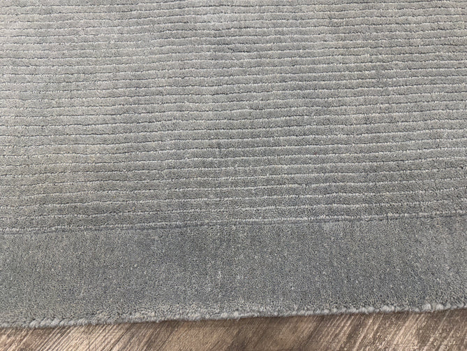 York Modern Plain Textured Subtle Ribbed Stripe Contrast Smooth Border Hand-Woven Wool Duck Egg Rug