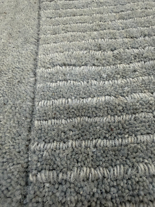 York Modern Plain Textured Subtle Ribbed Stripe Contrast Smooth Border Hand-Woven Wool Duck Egg Rug