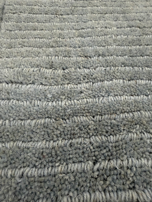 York Modern Plain Textured Subtle Ribbed Stripe Contrast Smooth Border Hand-Woven Wool Duck Egg Rug