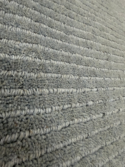 York Modern Plain Textured Subtle Ribbed Stripe Contrast Smooth Border Hand-Woven Wool Duck Egg Rug