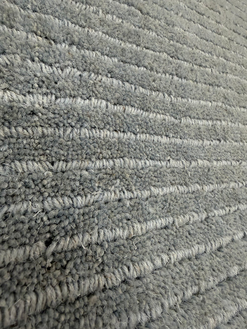 York Modern Plain Textured Subtle Ribbed Stripe Contrast Smooth Border Hand-Woven Wool Duck Egg Rug
