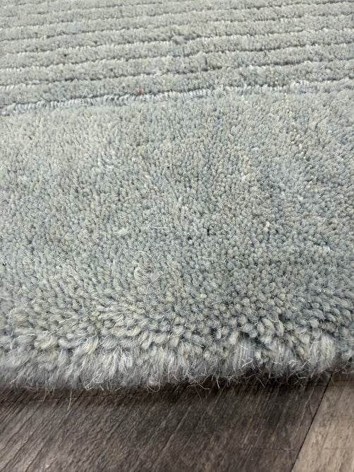 York Modern Plain Textured Subtle Ribbed Stripe Contrast Smooth Border Hand-Woven Wool Duck Egg Rug
