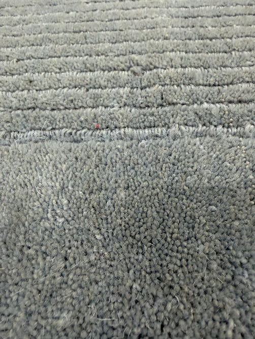 York Modern Plain Textured Subtle Ribbed Stripe Contrast Smooth Border Hand-Woven Wool Duck Egg Rug
