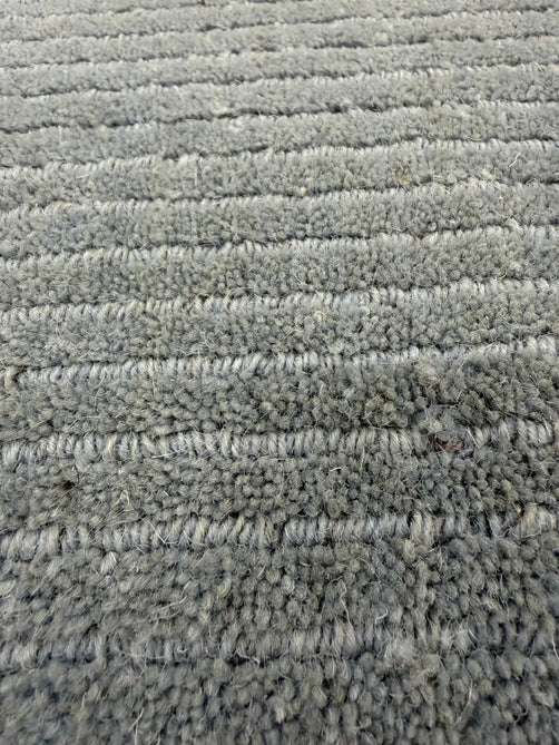 York Modern Plain Textured Subtle Ribbed Stripe Contrast Smooth Border Hand-Woven Wool Duck Egg Rug