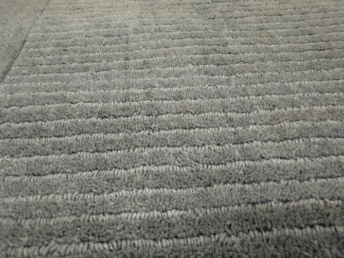 York Modern Plain Textured Subtle Ribbed Stripe Contrast Smooth Border Hand-Woven Wool Duck Egg Rug