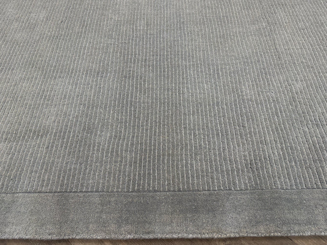 York Modern Plain Textured Subtle Ribbed Stripe Contrast Smooth Border Hand-Woven Wool Duck Egg Rug