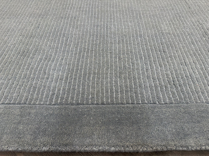 York Modern Plain Textured Subtle Ribbed Stripe Contrast Smooth Border Hand-Woven Wool Duck Egg Rug